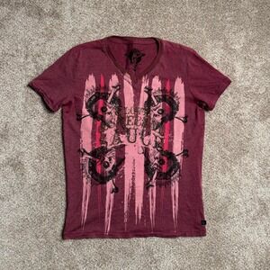 RED MODERN GARMENTS Y2K SCAR STITCH RHINESTONE TEE